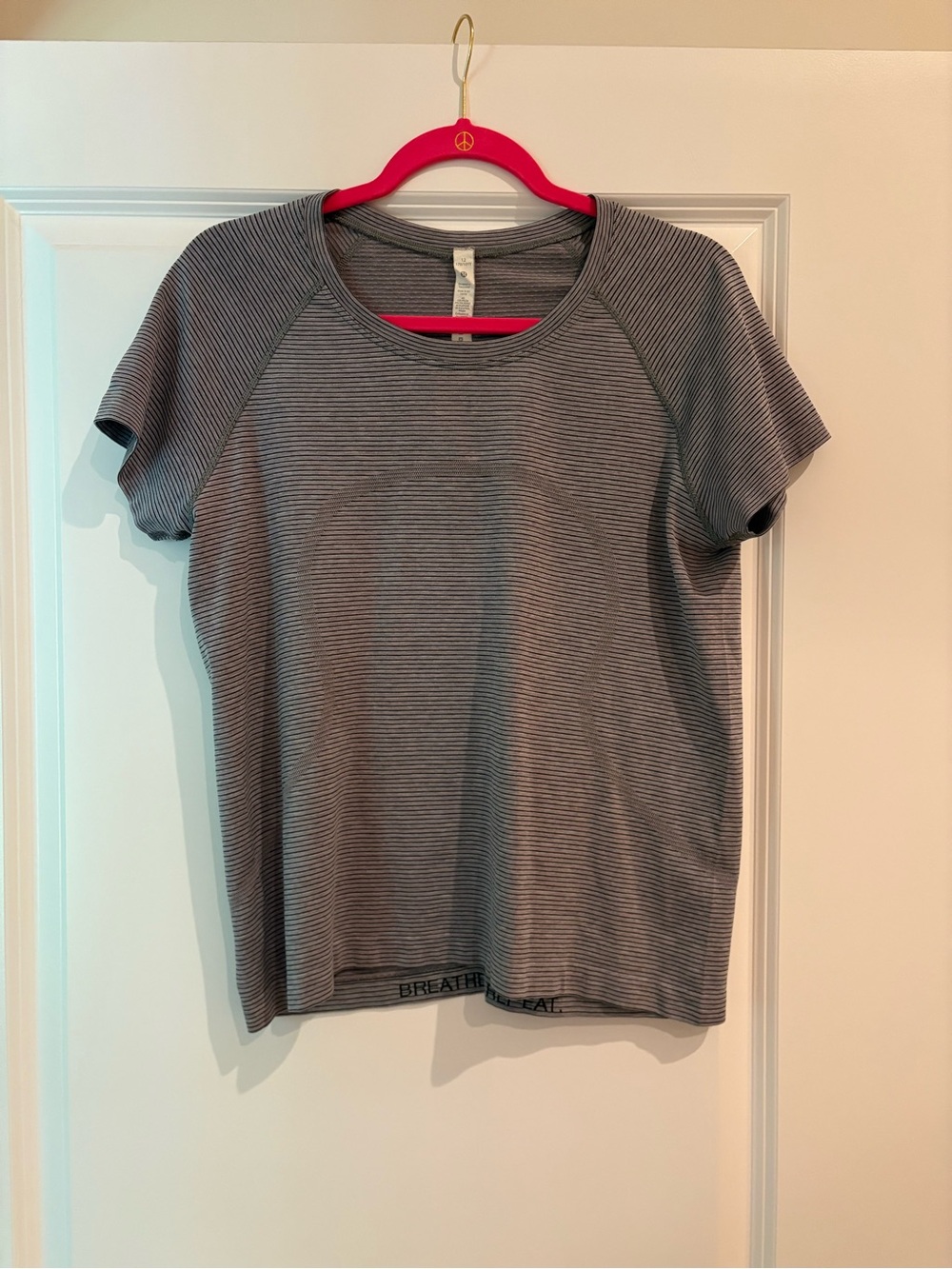 lululemon athletica Gray Striped Swiftly Race Length Short Sleeve Crew
